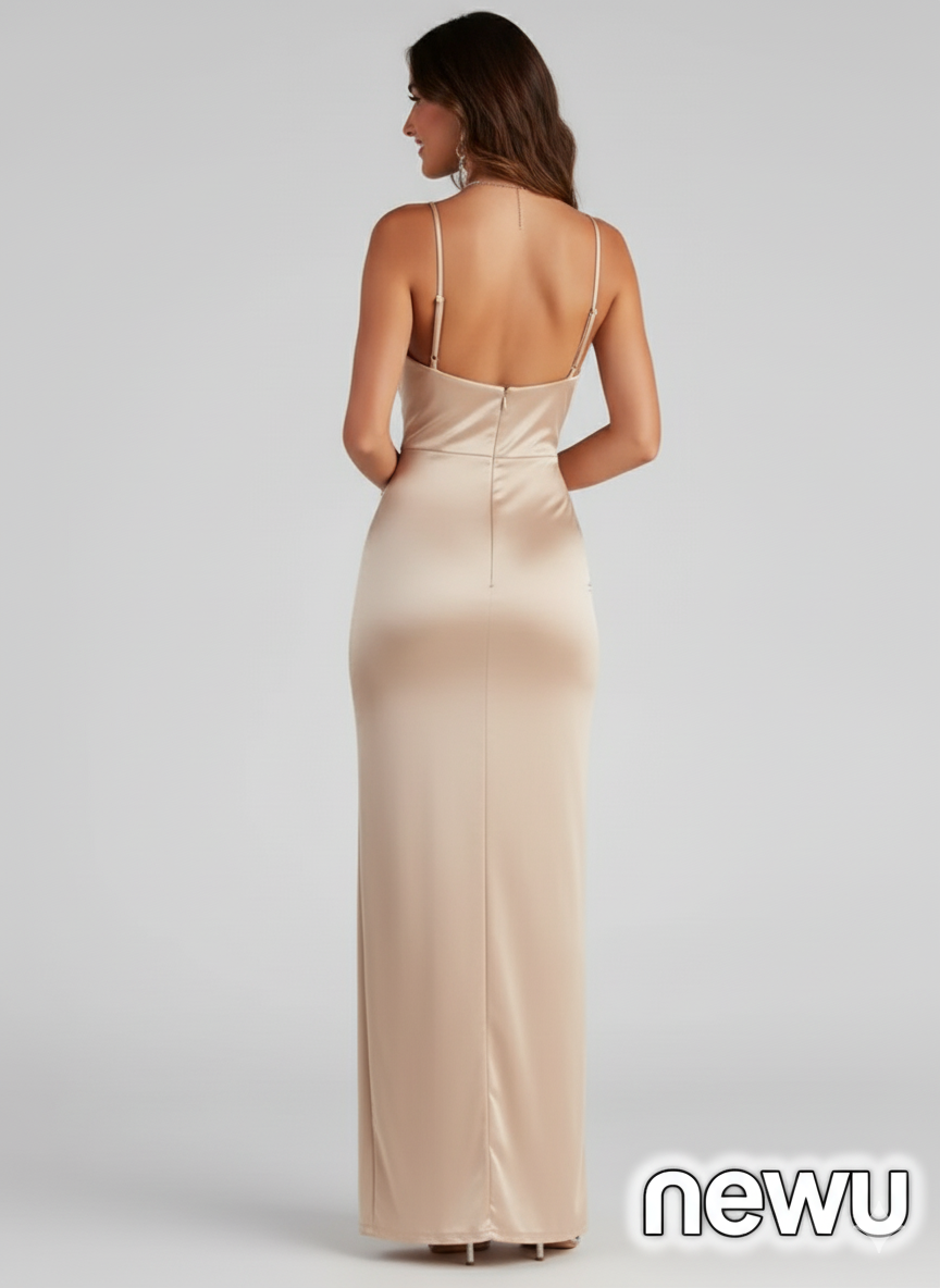 Champagne Satin Cowl Slip Dress