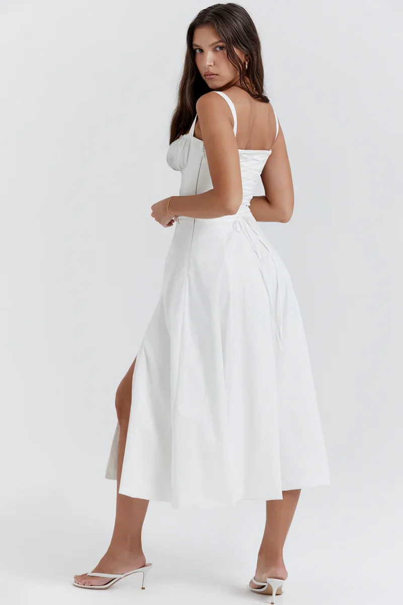 White maxi Sleeveless Bustier A-line Dress