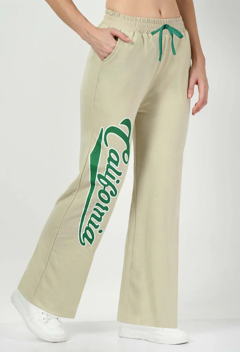 Printed Beige Wide Leg Joggers