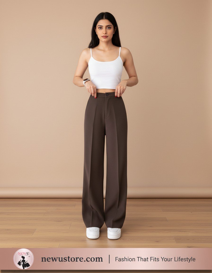 Women's Dark Brown High-Waisted Wide Leg Trousers - Premium Tailored Fit